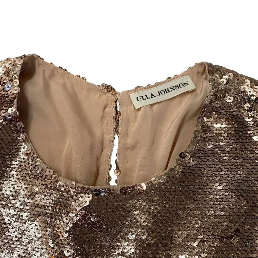Ulla Johnson Rae Sequin Blouse Size 2 Rose Gold Puff Sleeve Party Top Metallic